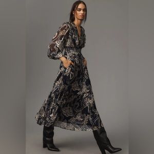 ANTHROPOLOGIE x PRINTER JOHNSON Long-Sleeve Textured Midi Dress